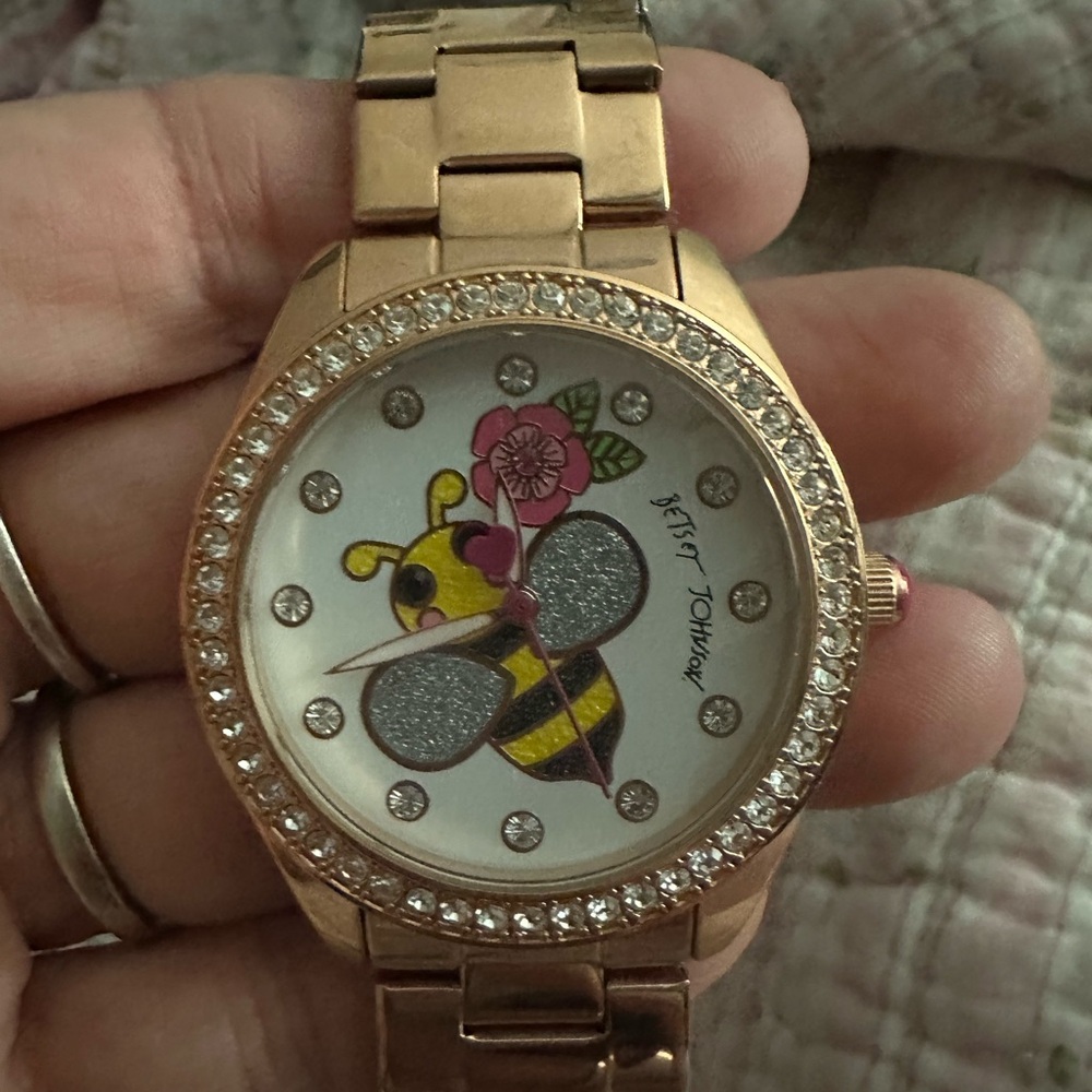 Betsey Johnson Gold Bee Watch with Pink and Silver Accents